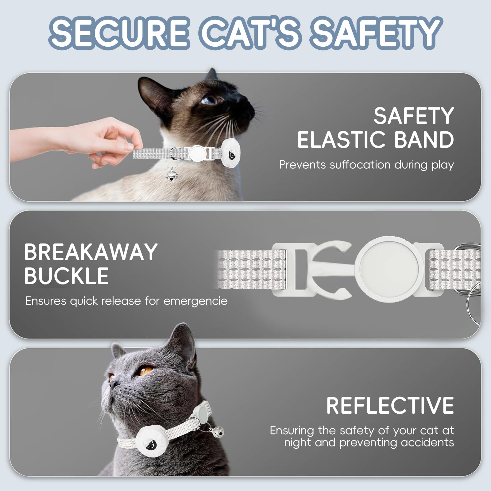 طوق ايرتاج للقطط، طوق أمان للحيوانات الأليفة قابل للتعديل مع حافظة مقاومة للماء، لحامل ايرتاج من ابل (ايرتاج غير مشمول) بتصميم الجرس من انفوسن، 19-32 سم للكلاب الصغيرة والقطط الصغيرة (رمادي فضي)