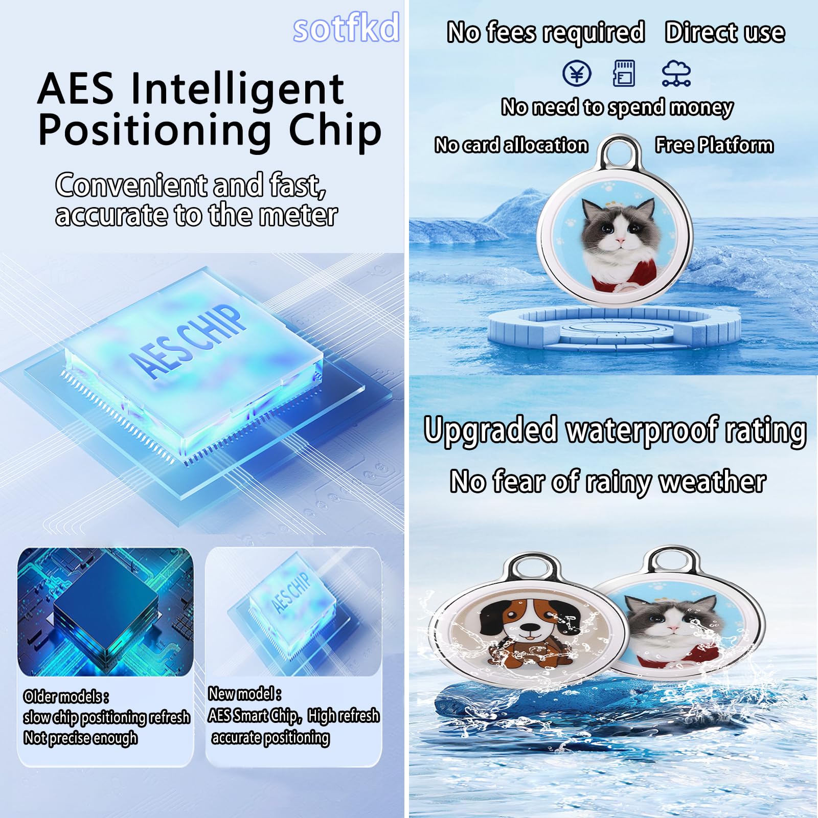 طوق بجهاز تتبع للقطط اير تاج من سوتفكد، جهاز تتبع بنظام تحديد المواقع GPS للقطط، شامل ومتوافق مع نظام اندرويد وiOS، بدون رسوم شهرية، لا يتطلب شحن، مقاوم للماء، يعمل مع أي طوق