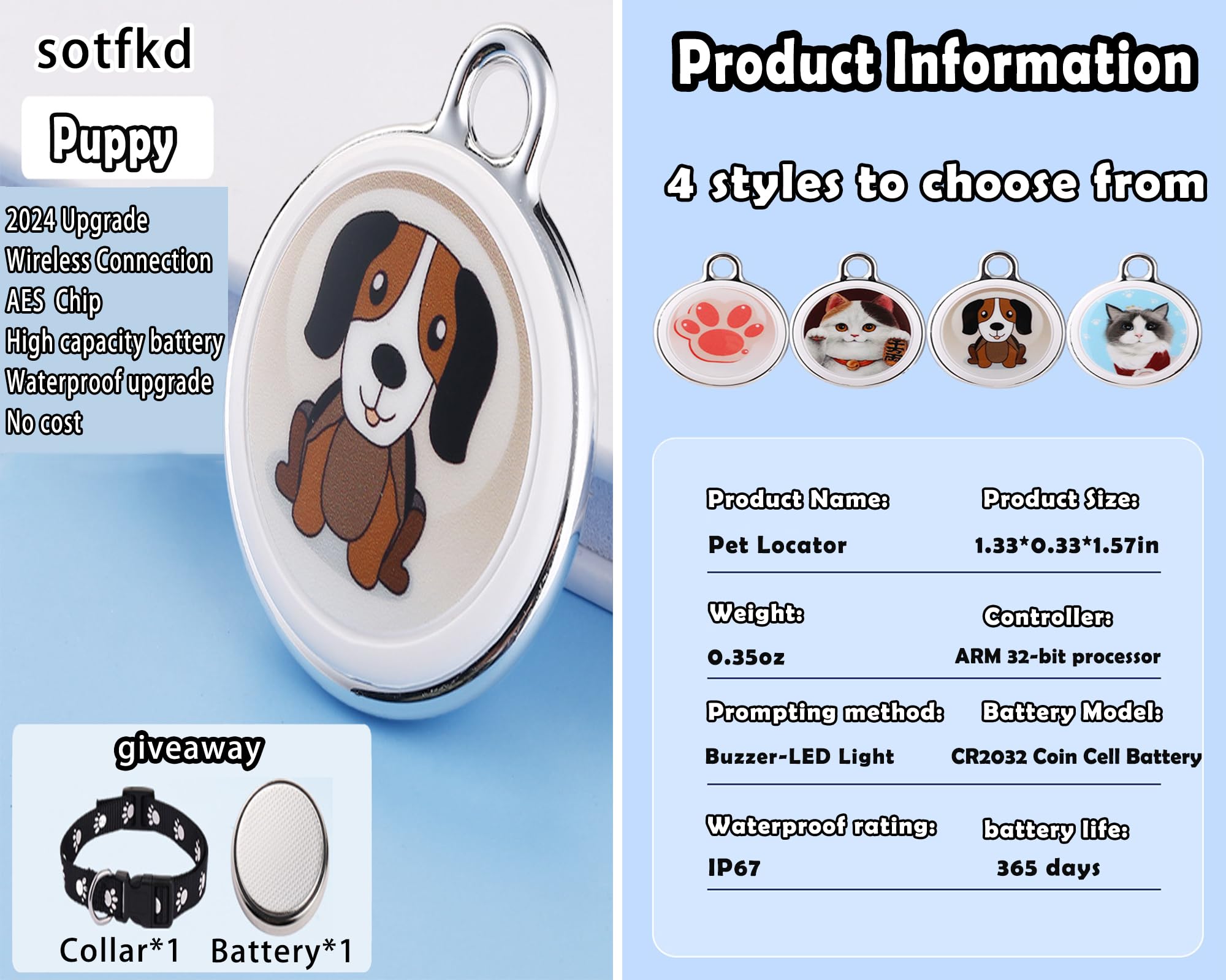 طوق بجهاز تتبع للقطط اير تاج من سوتفكد، جهاز تتبع بنظام تحديد المواقع GPS للقطط، شامل ومتوافق مع نظام اندرويد وiOS، بدون رسوم شهرية، لا يتطلب شحن، مقاوم للماء، يعمل مع أي طوق