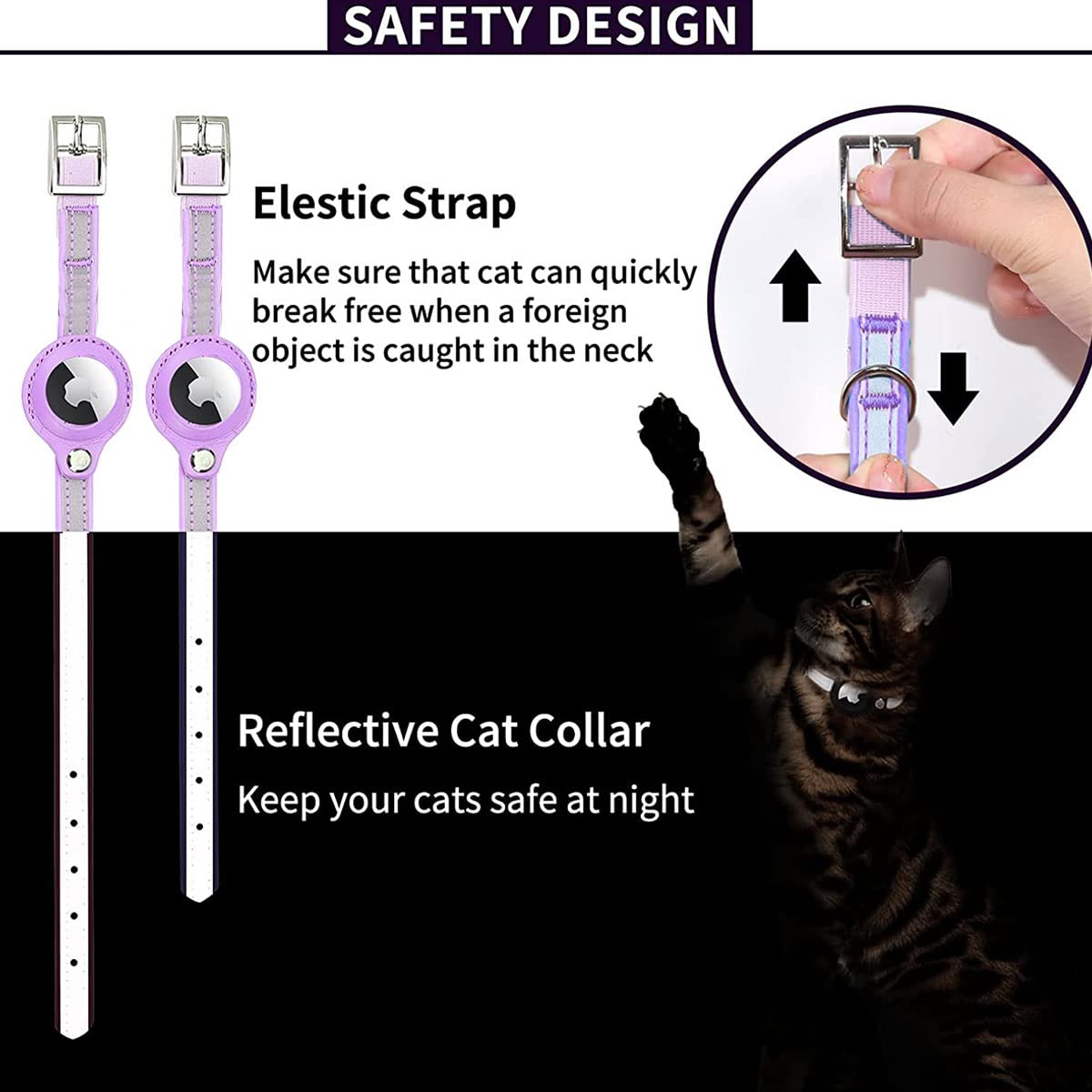 طوق قطط اير تاج عاكس من الجلد لجهاز تتبع نظام تحديد المواقع جي بي اس من اجوملوكس، لون ارجواني، مقاس S