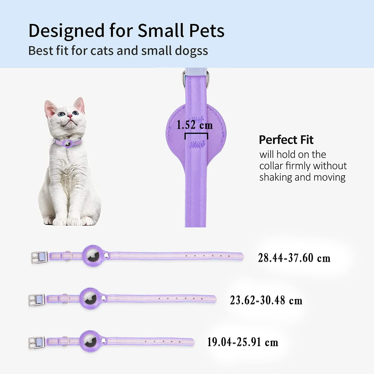 طوق قطط اير تاج عاكس من الجلد لجهاز تتبع نظام تحديد المواقع جي بي اس من اجوملوكس، لون ارجواني، مقاس S