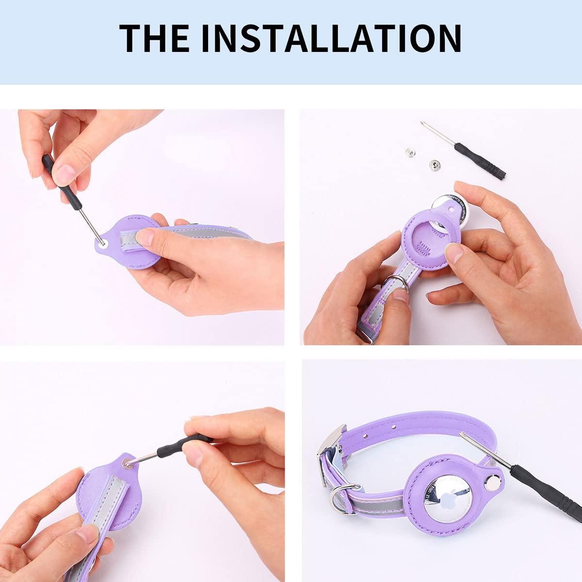 طوق قطط اير تاج عاكس من الجلد لجهاز تتبع نظام تحديد المواقع جي بي اس من اجوملوكس، لون ارجواني، مقاس S