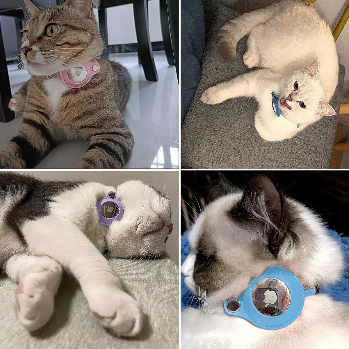 طوق قطط اير تاج عاكس من الجلد لجهاز تتبع نظام تحديد المواقع جي بي اس من اجوملوكس، لون ارجواني، مقاس S