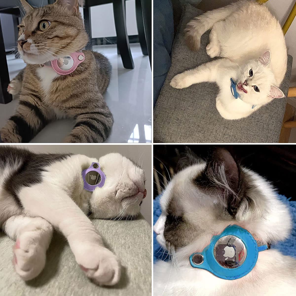 طوق قطط اير تاج عاكس من الجلد لجهاز تتبع نظام تحديد المواقع الجغرافية من اجوملوكس، ياقة مدمجة قابلة للتعديل، لون زهري، مقاس M