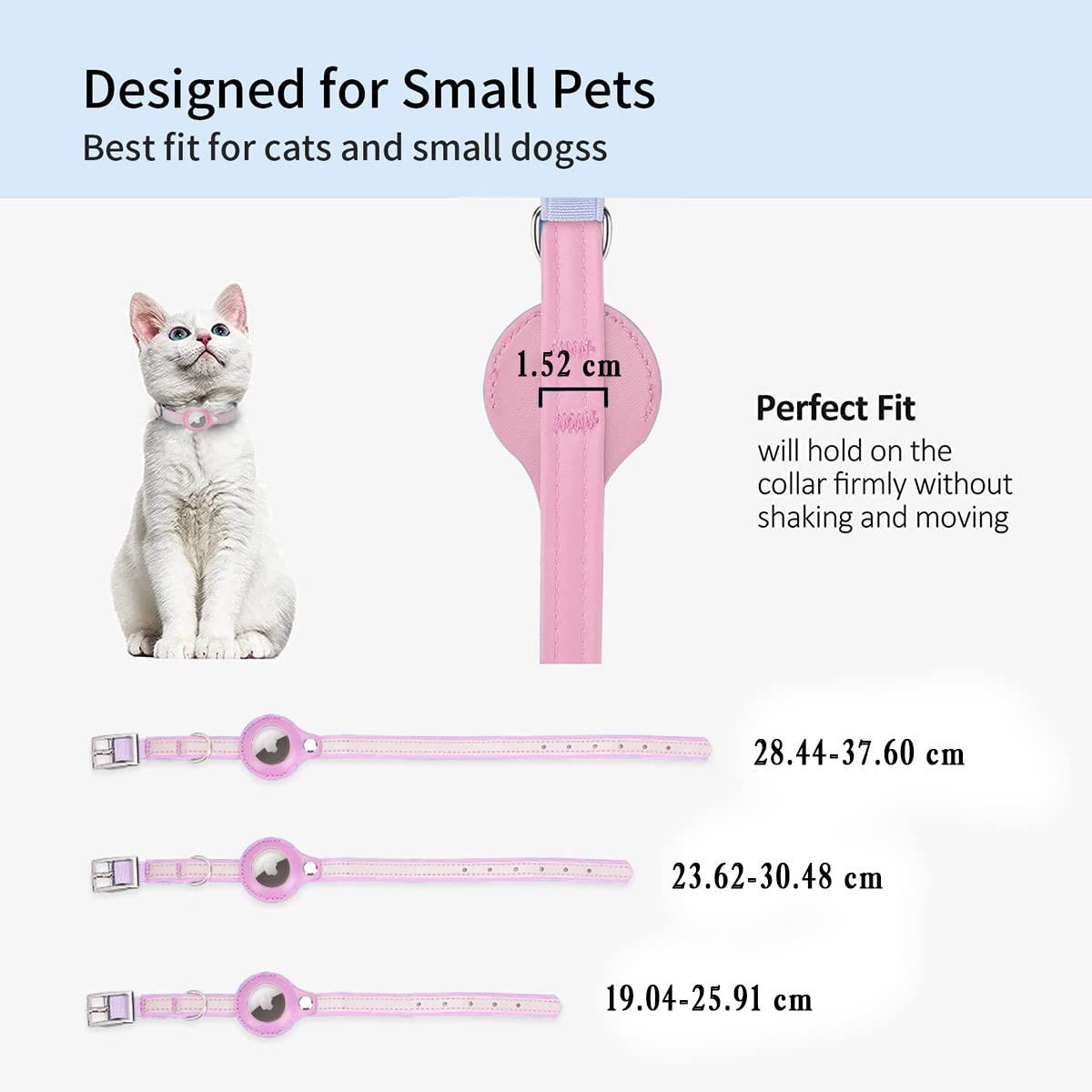 طوق قطط اير تاج عاكس من الجلد لجهاز تتبع نظام تحديد المواقع الجغرافية من اجوملوكس، طوق مدمج قابل للتعديل، اسود، مقاس S