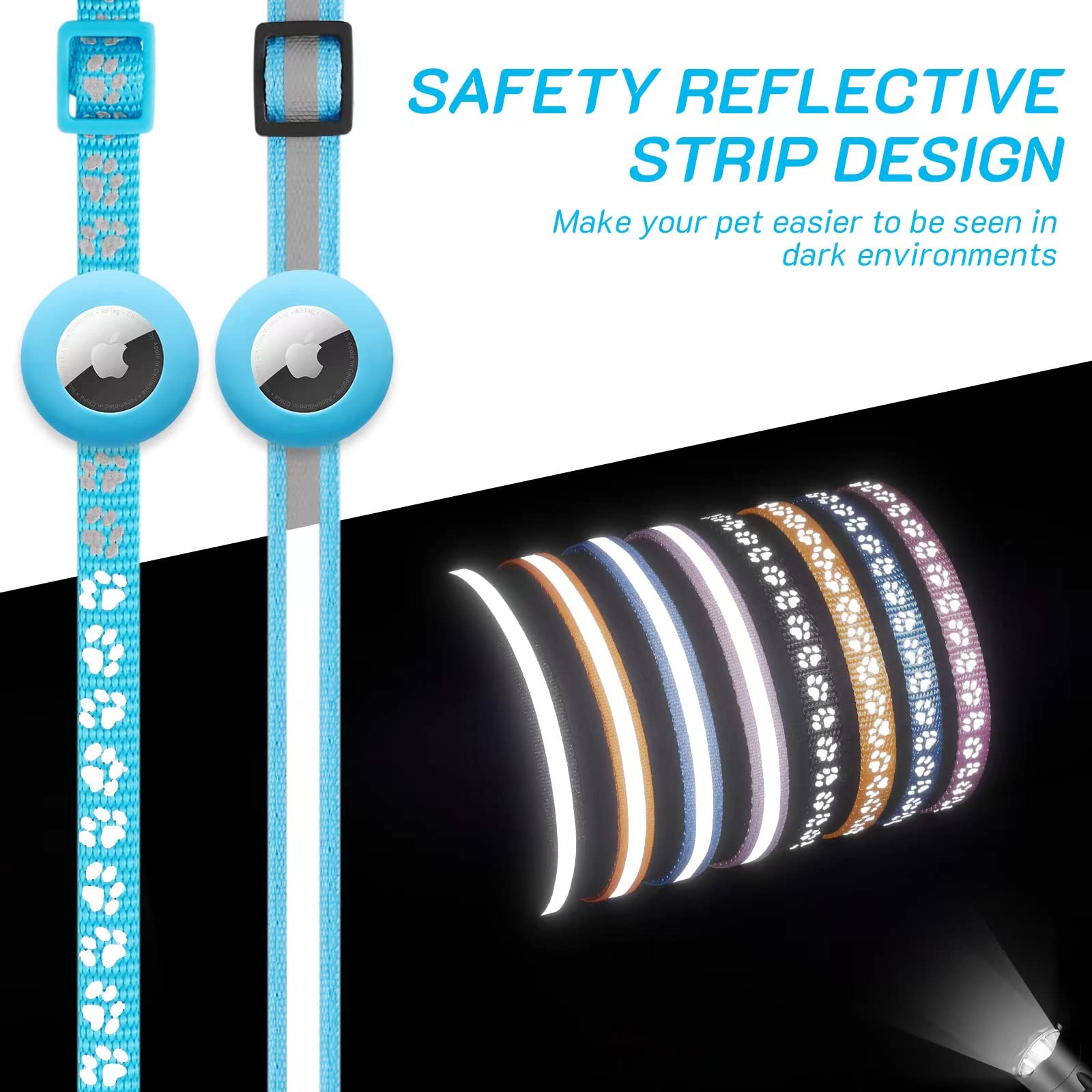 طوق قطط اير تاغ قابل للفصل مع جرس، طوق عاكس للقطط مع حامل طوق ابل ايرتاج، قابل للتعديل 7-12 انش، مشبك امان للبنات والاولاد والقطط ومستلزمات الحيوانات الاليفة والاكسسوارات والهدايا (ارجواني)