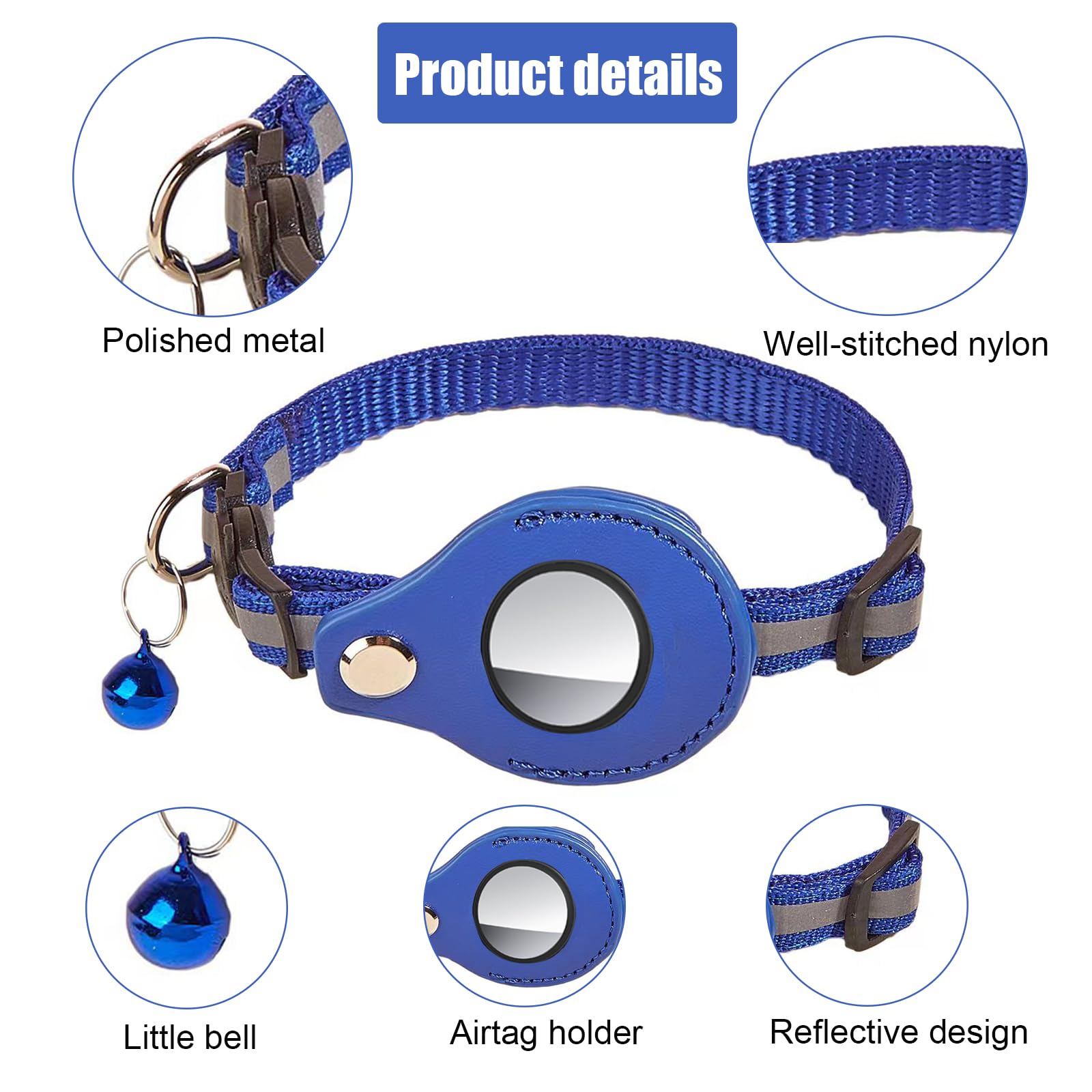 طوق قطط عاكس من الجلد لجهاز تتبع نظام تحديد المواقع العالمي من دي اتش ويكو، طوق مدمج قابل للتعديل، ازرق