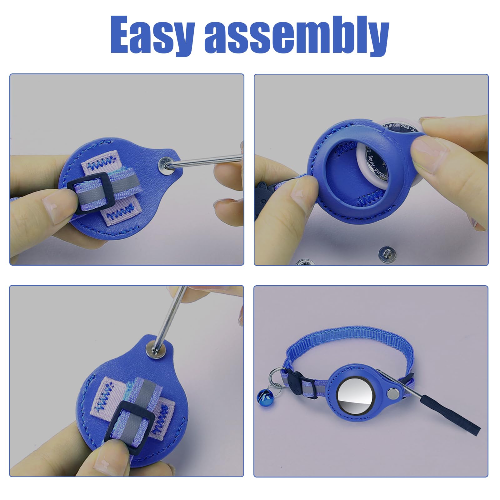 طوق قطط عاكس من الجلد لجهاز تتبع نظام تحديد المواقع العالمي من دي اتش ويكو، طوق مدمج قابل للتعديل، ازرق