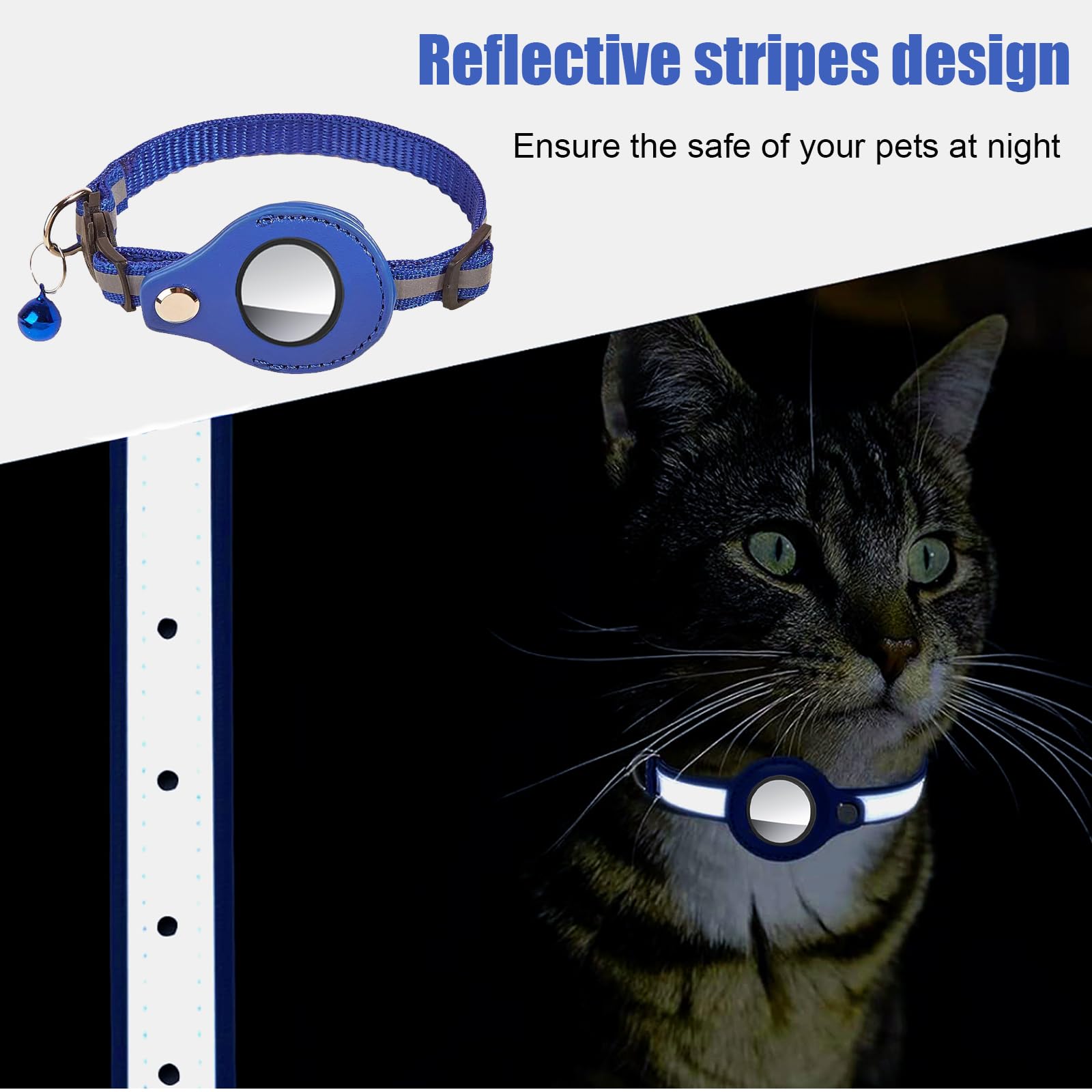 طوق قطط عاكس من الجلد لجهاز تتبع نظام تحديد المواقع العالمي من دي اتش ويكو، طوق مدمج قابل للتعديل، ازرق
