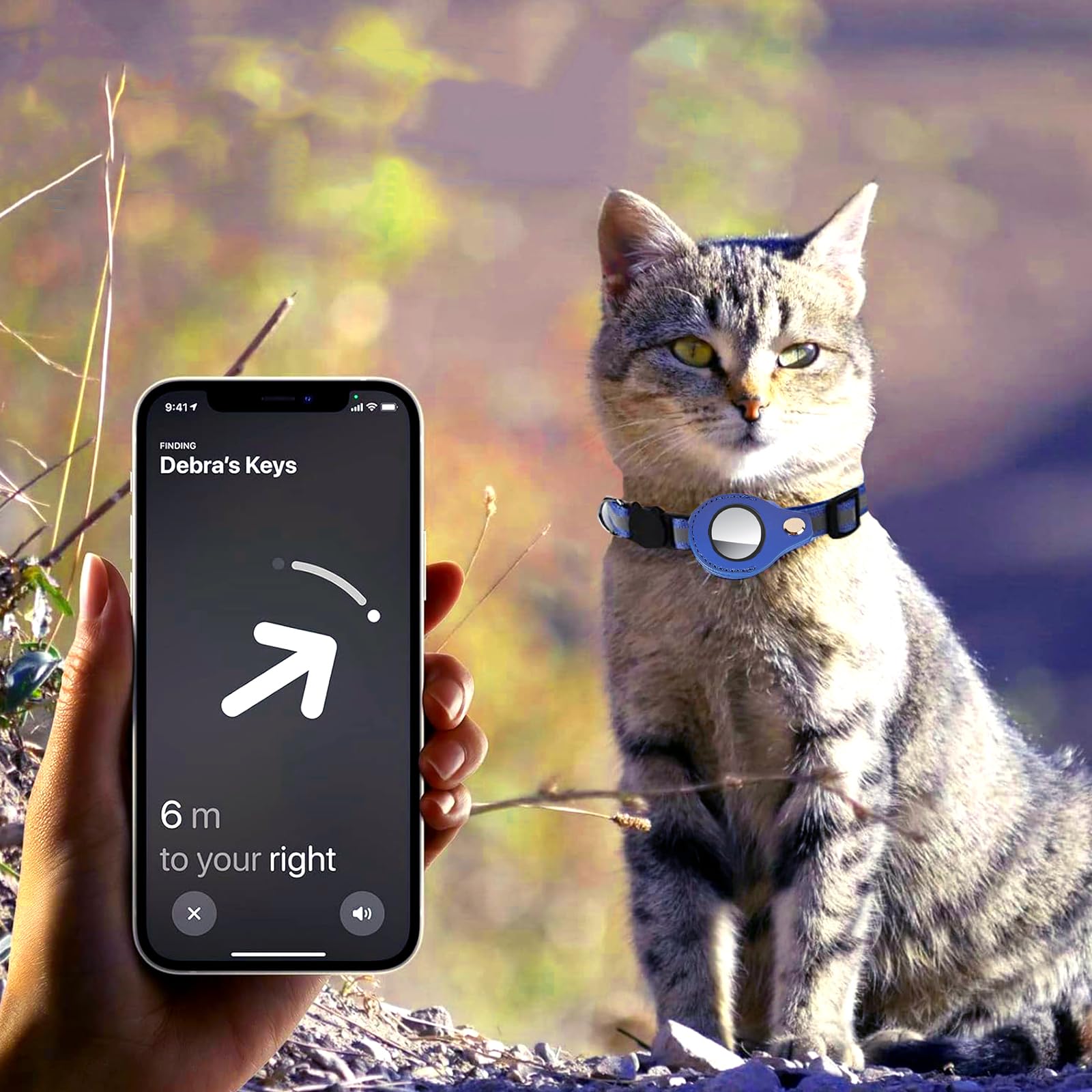 طوق قطط عاكس من الجلد لجهاز تتبع نظام تحديد المواقع العالمي من دي اتش ويكو، طوق مدمج قابل للتعديل، ازرق