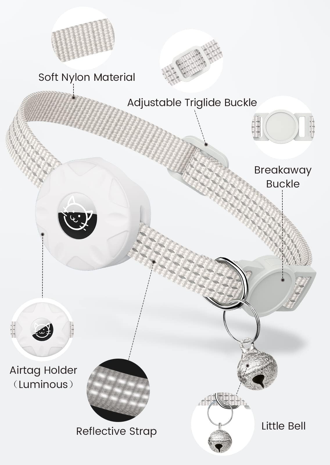 طوق قطط متو إيرتاج مزود بخاصية الانعكاس وحامل إيرتاج مدمج مع جرس قابل للفك لسلامة القطط وخفيف الوزن مناسب للقطط الصغيرة والجراء من الجنسين من جينيريك