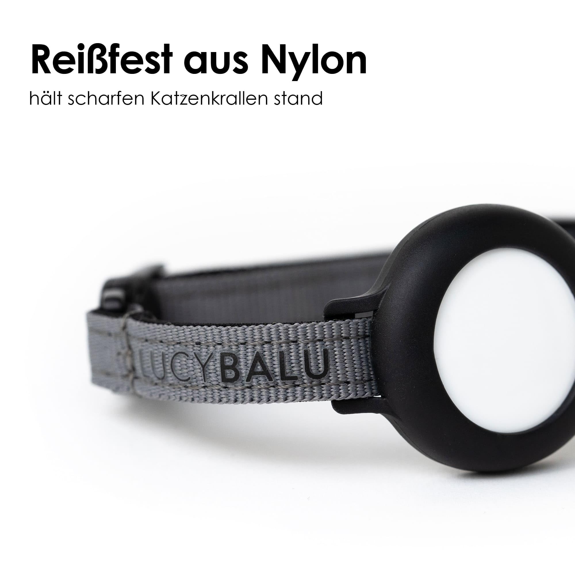 طوق للقطط من لوسي بالو®، طوق نايلون مقاوم للتمزق لايرتاج، طوق ايرتاج للقطط وجهاز تتبع القطط، متوافق مع ابل ايرتاج، حزام نايلون قابل للتعديل، رصاصي