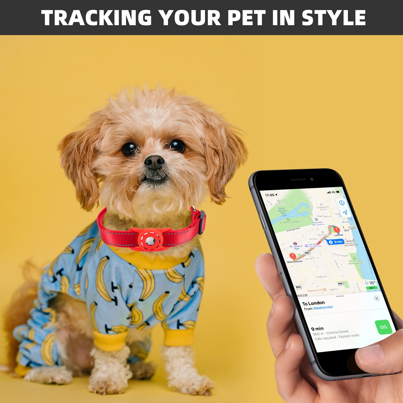 طوق نايلون مع حامل سيليكون متوافق مع ابل إيرتاج ومناسب للكلاب الصغيرة والقطط من كونتي، برتقالي، XS مقاس الرقبة 20-30سم