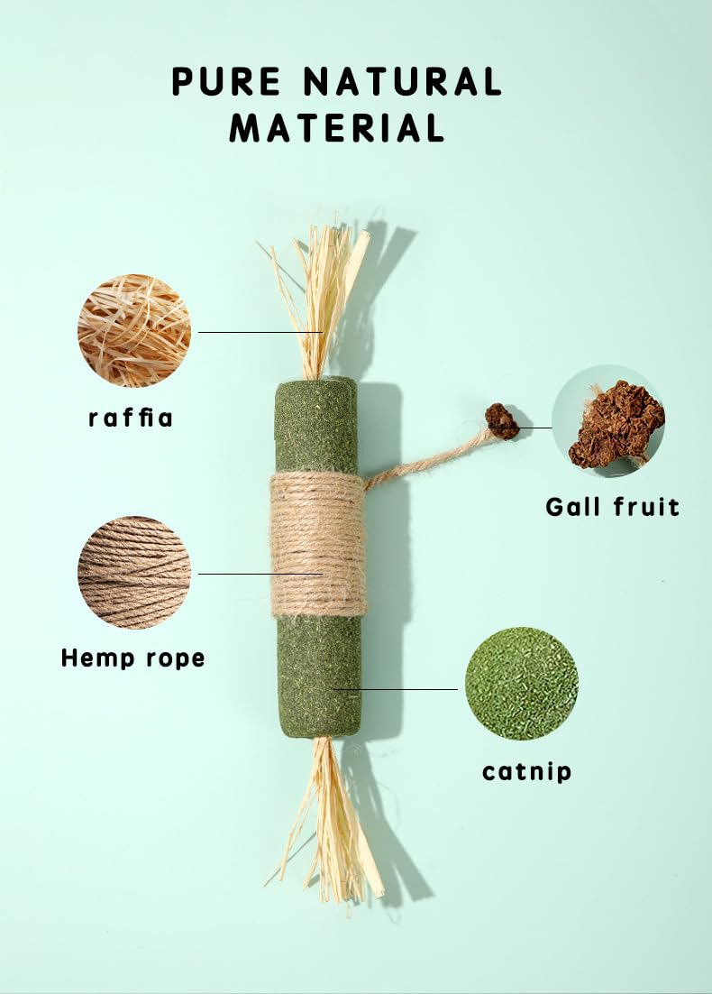 عصا مضغ للشعر الطبيعي، لعبة مضغ للقطط وتنظيف الاسنان، لعبة تفاعلية للحيوانات الاليفة، لعبة مضغ للقطط صالحة للاكل