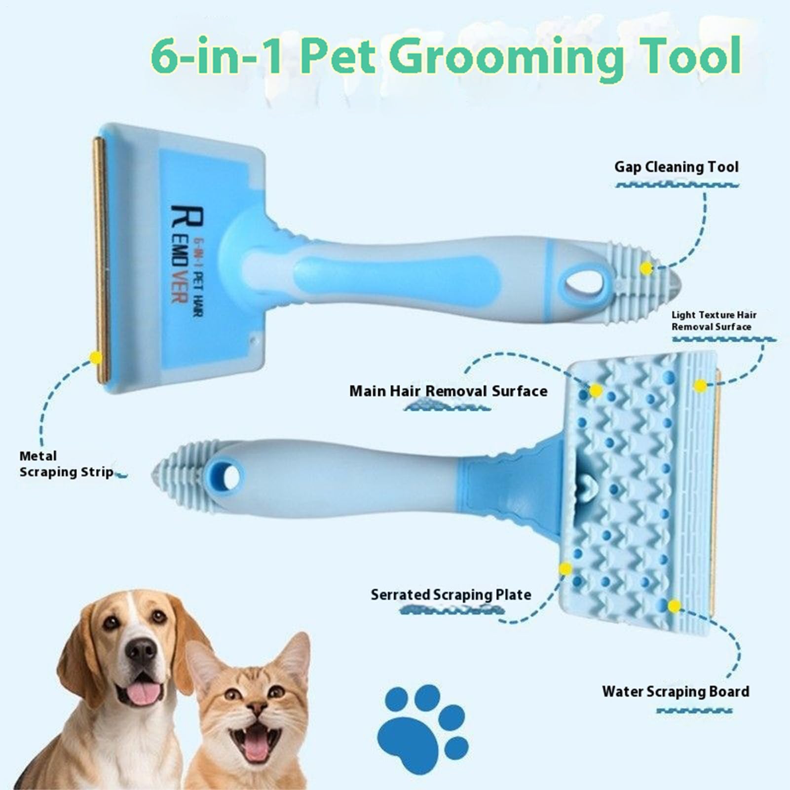 فرشاة ازالة شعر الحيوانات الاليفة متعددة الوظائف، فرشاة مكشطة لتنظيف سجاد القطط والكلاب والاثاث والفراش والاريكة والملابس ومقاعد السيارة