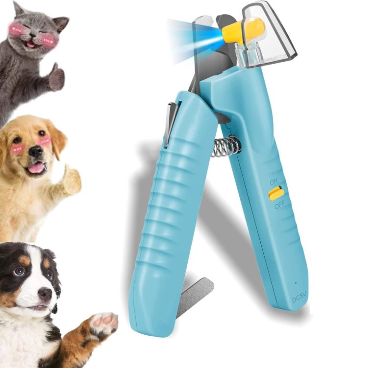 قصافة اظافر الحيوانات الاليفة للكلاب والقطط، ضوء LED مع واقي امان وشفرة حادة من الستانلس ستيل، اداة تشذيب الاظافر الموصى بها من قبل الطبيب البيطري للعناية الامنة في المنزل، تصميم قابل لاعادة الشحن