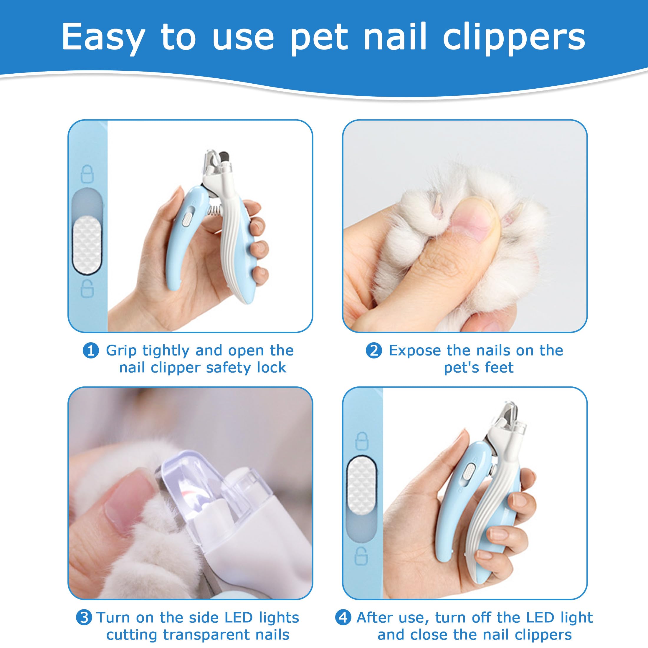 قصافة اظافر الحيوانات الاليفة من اواسيسجالور - قصافة اظافر امنة للكلاب مع ضوء LED وشفرات حادة وعملية، لتشذيب اظافر القطط والطيور والارانب والكلاب الصغيرة (ازرق)