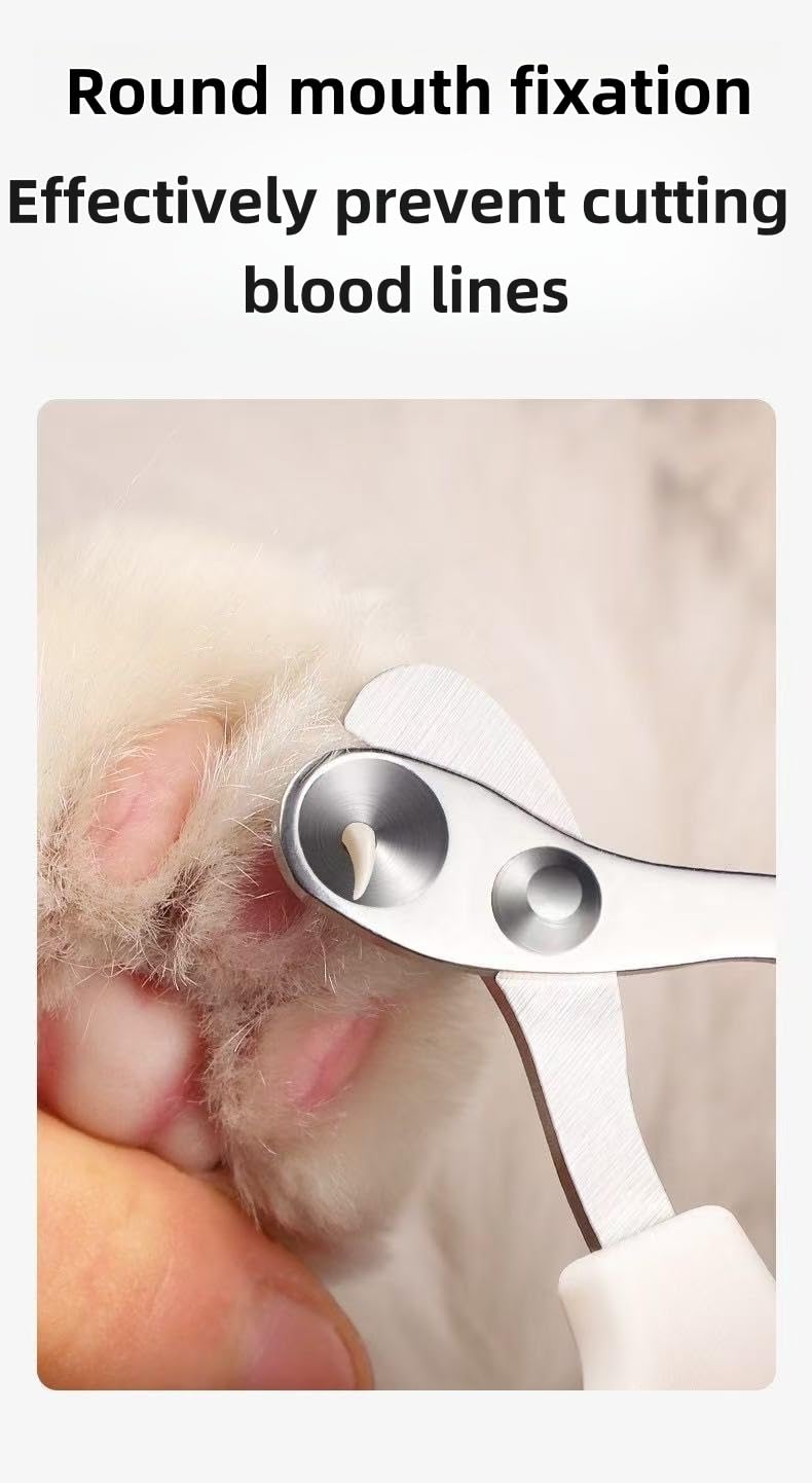قصافة اظافر للقطط بتصميم فتحة مزدوجة - اداة للحيوانات الاليفة من الستانلس ستيل للقطط والكلاب الصغيرة، امنة وسهلة التشذيب، تمنع القطع الزائد، مقبض مريح للامساك، ازرق وابيض