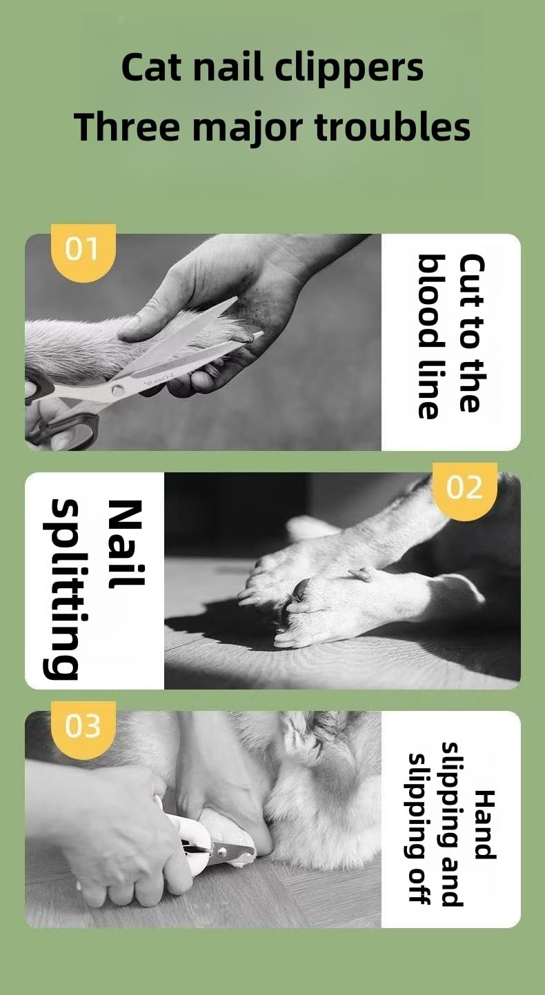 قصافة اظافر للقطط بتصميم فتحة مزدوجة - اداة للحيوانات الاليفة من الستانلس ستيل للقطط والكلاب الصغيرة، امنة وسهلة التشذيب، تمنع القطع الزائد، مقبض مريح للامساك، ازرق وابيض