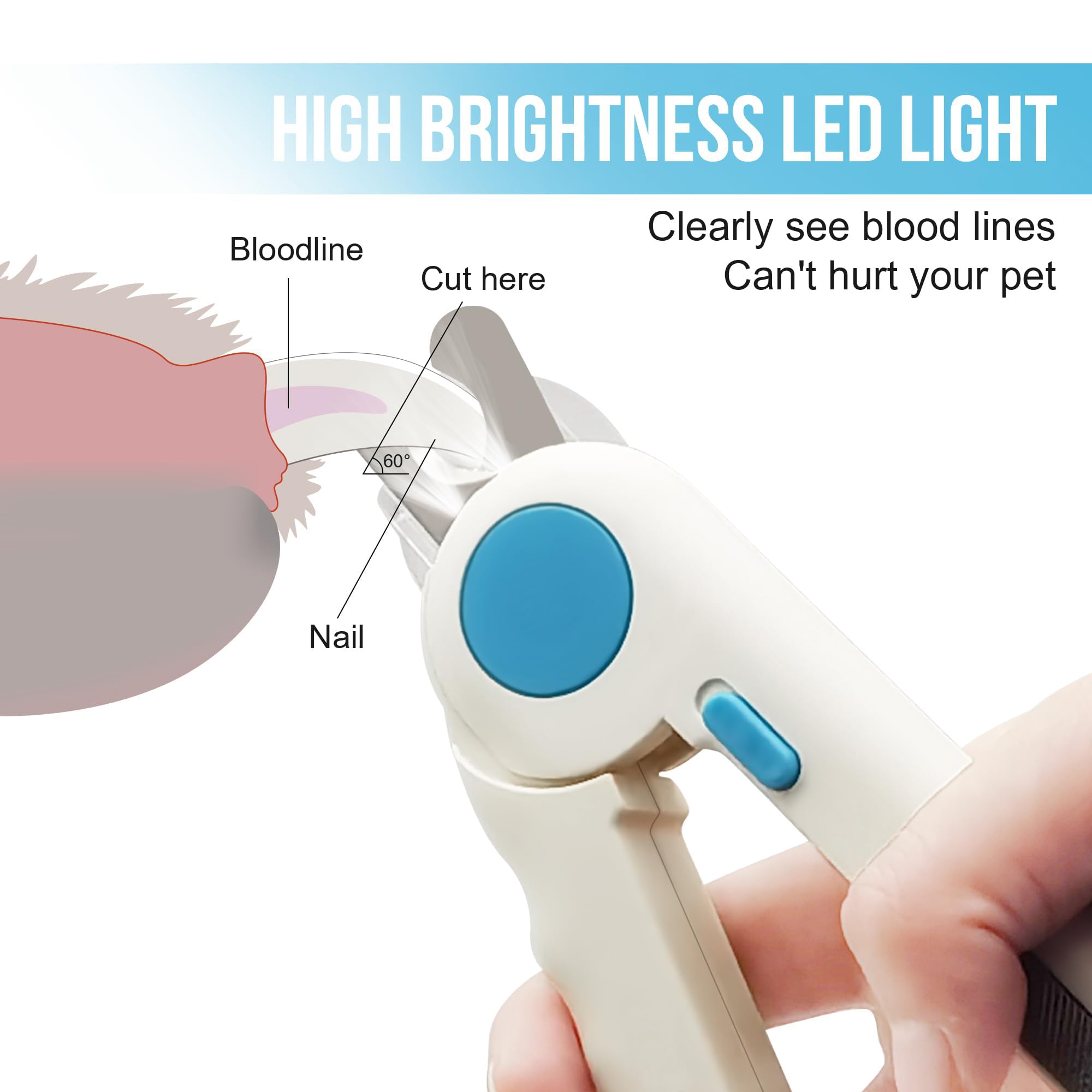 قصافة اظافر للقطط والكلاب باضاءة LED تضيء اظافر القطط والكلاب او خط الدم، مناسبة للكلاب والقطط والارانب والطيور والحيوانات الاليفة الاخرى، شفرة حادة ومتينة، سهلة وامنة (بينك)