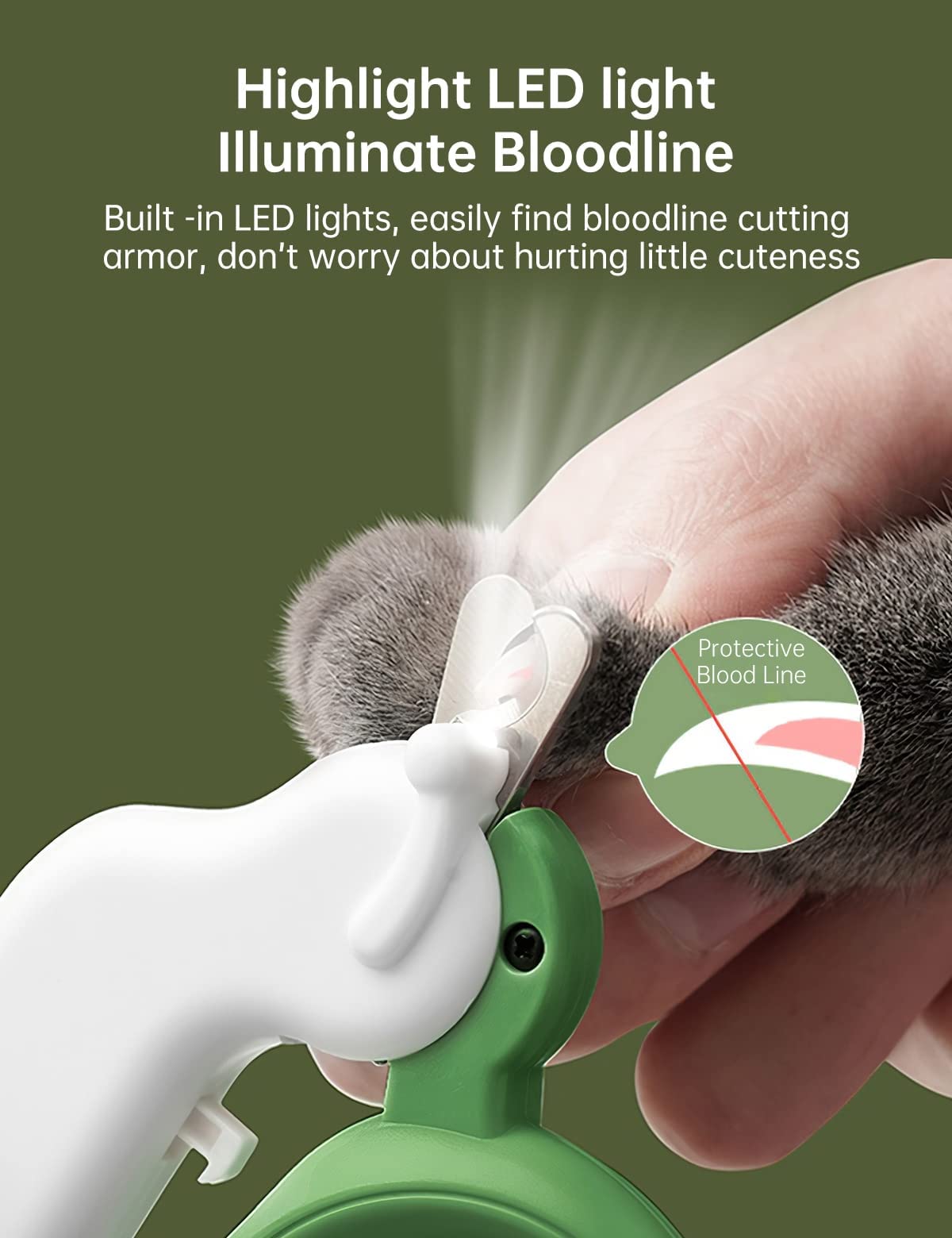 قصافة اظافر للكلاب والقطط والحيوانات الاليفة، قصافة اظافر للحيوانات الاليفة مع اضاءة LED فائقة السطوع بسرعتين لمنع القص الزائد مع مبرد اظافر مخفي، من اكسيفور