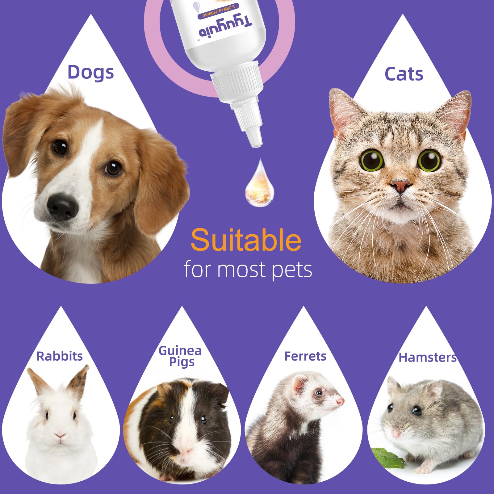 قطرات عين للحيوانات الأليفة للكلاب والقطط لتهدئة تهيج العينين وحساسية العدوى وتخفيف جفاف عيون الكلاب والقطط والعيون الحمراء، منظف بقع دموع الحيوانات الأليفة، تركيبة آمنة ولطيفة لجميع الحيوانات، 1 لتر