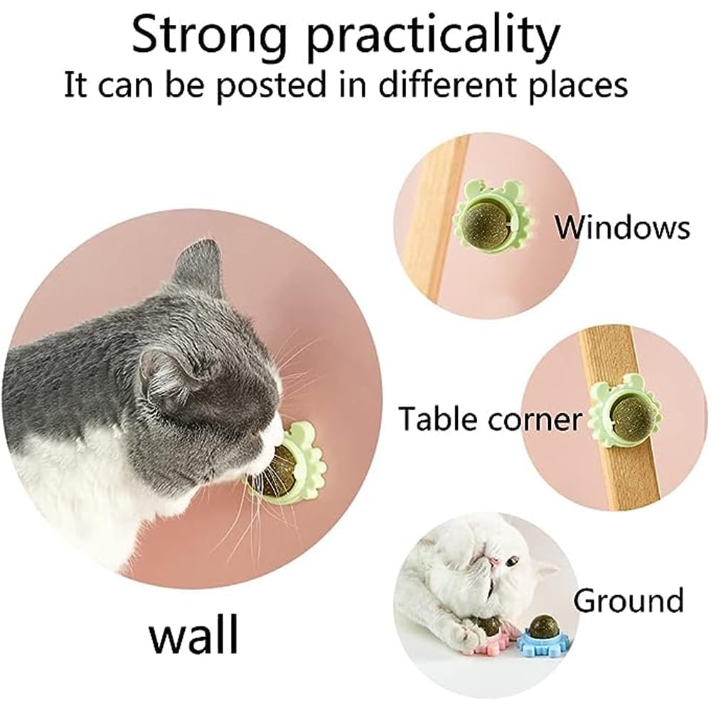 كرات النعناع البري الحقيقية من الكدون، مجموعة من 3 كرات قابلة للأكل واللعق مناسبة للقطط، قابلة للدوران ولتزيين الحائط