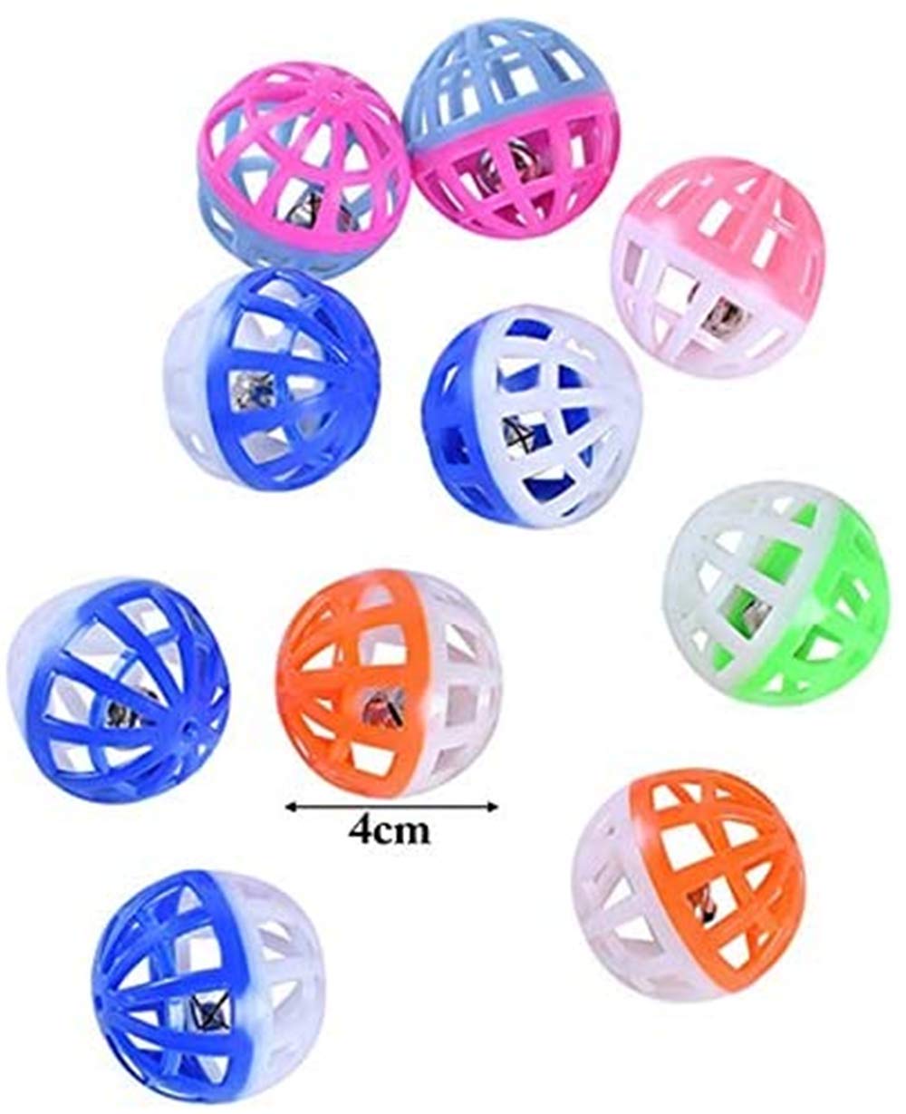 كرات خشخيشة القطط من 10 قطع من ديلفينو، لعبة جرس بلونين، لعبة بلاستيكية للطيور والهامستر والببغاء والقطط والحيوانات الأليفة الاخرى (لون عشوائي)