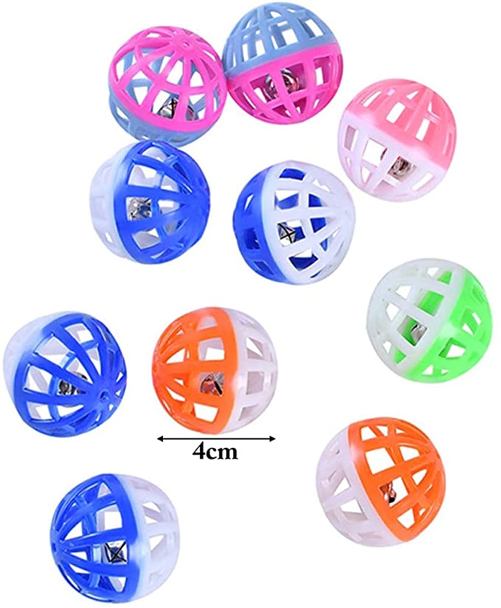 كرات خشخيشة القطط من 10 قطع من ديلفينو، لعبة جرس بلونين، لعبة بلاستيكية للطيور والهامستر والببغاء والقطط والحيوانات الأليفة الاخرى (لون عشوائي)