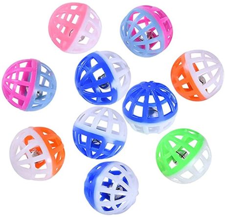 كرات خشخيشة القطط من 10 قطع من ديلفينو، لعبة جرس بلونين، لعبة بلاستيكية للطيور والهامستر والببغاء والقطط والحيوانات الأليفة الاخرى (لون عشوائي)