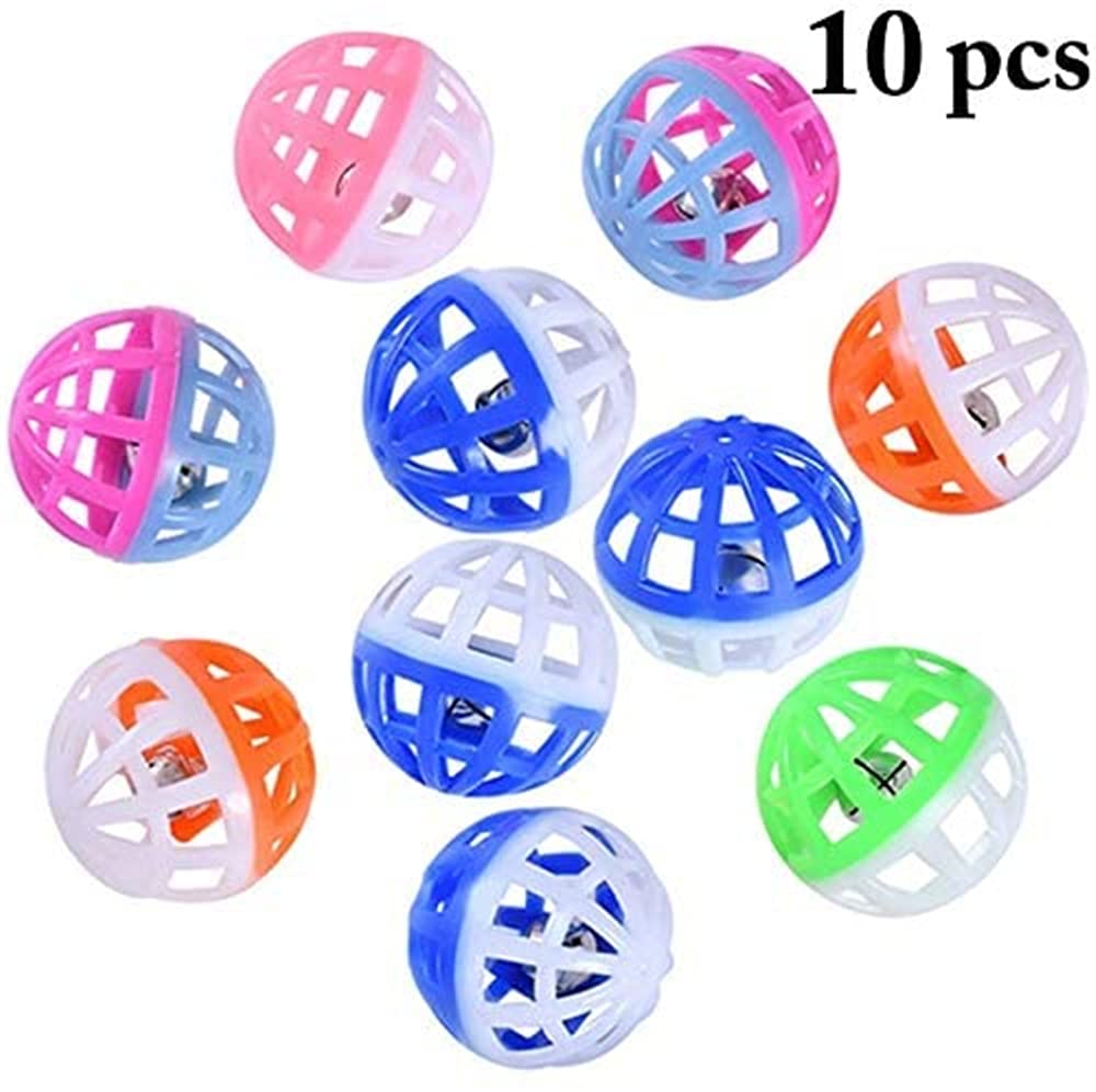 كرات خشخيشة القطط من 10 قطع من ديلفينو، لعبة جرس بلونين، لعبة بلاستيكية للطيور والهامستر والببغاء والقطط والحيوانات الأليفة الاخرى (لون عشوائي)