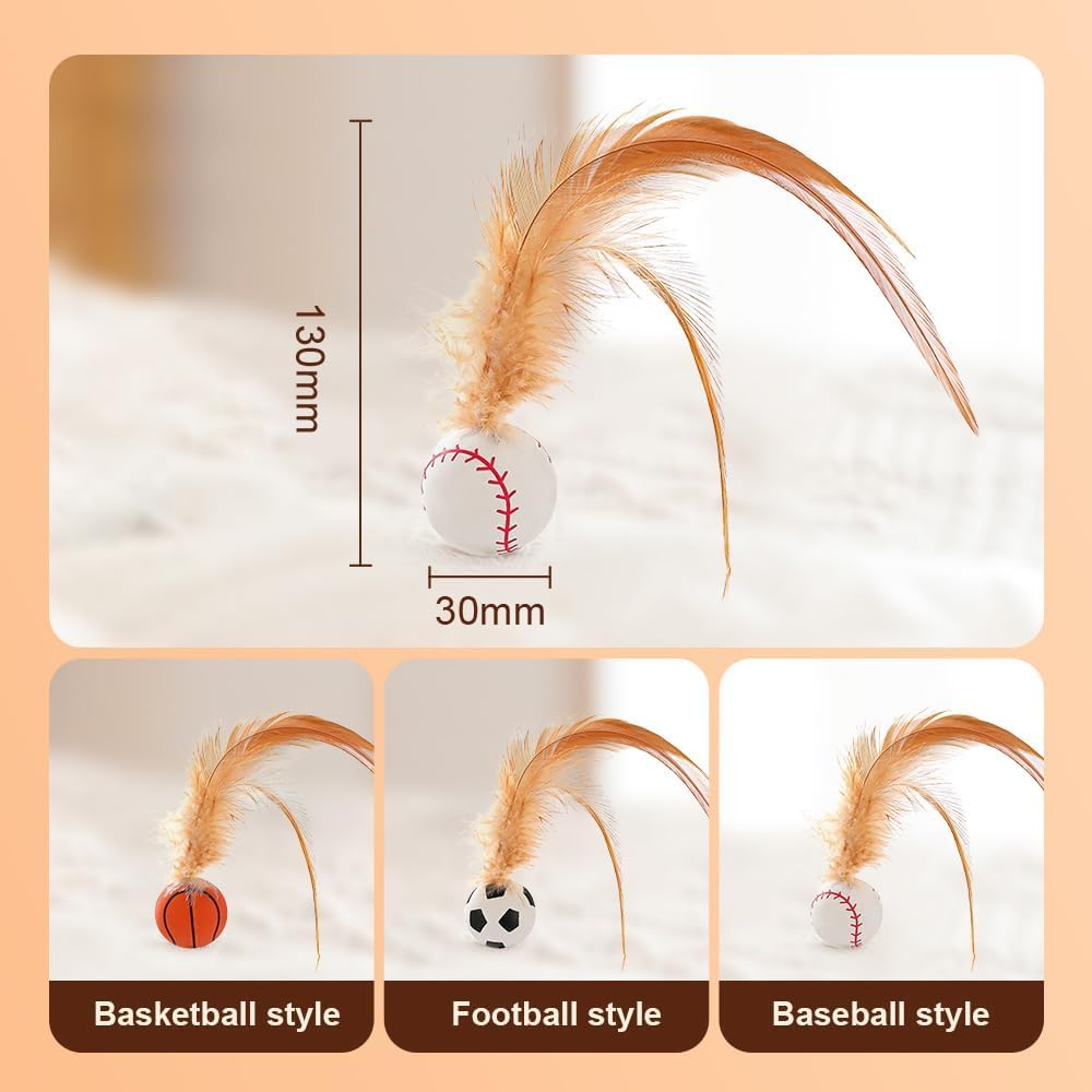 كرات لعب مرنة للقطط مع ريش، كرات دوارة للقطط الصغيرة من السيليكون من ازوني، 6 قطع للقطط الداخلية، لعبة ريشة تفاعلية للتمرين