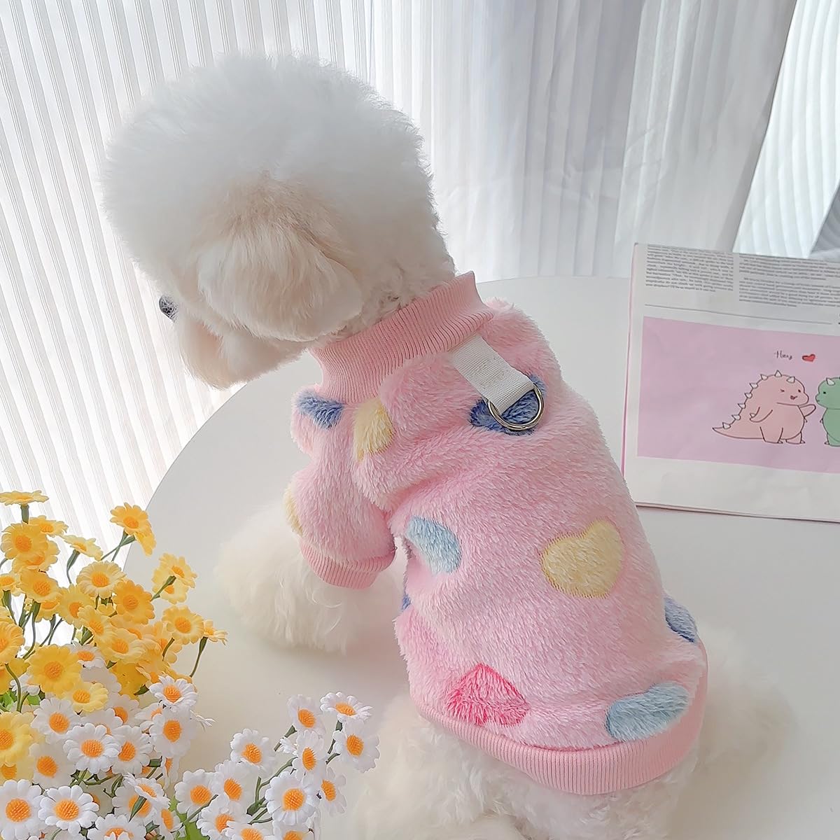 كنزة صوفية للكلاب الصغيرة، ملابس نوم شتوية لطيفة ودافئة، ملابس حيوانات أليفة منقطة، زي صغير للجراء واليوركي والقطط، بيجامة جمبسوت صغيرة بـ 4 أرجل