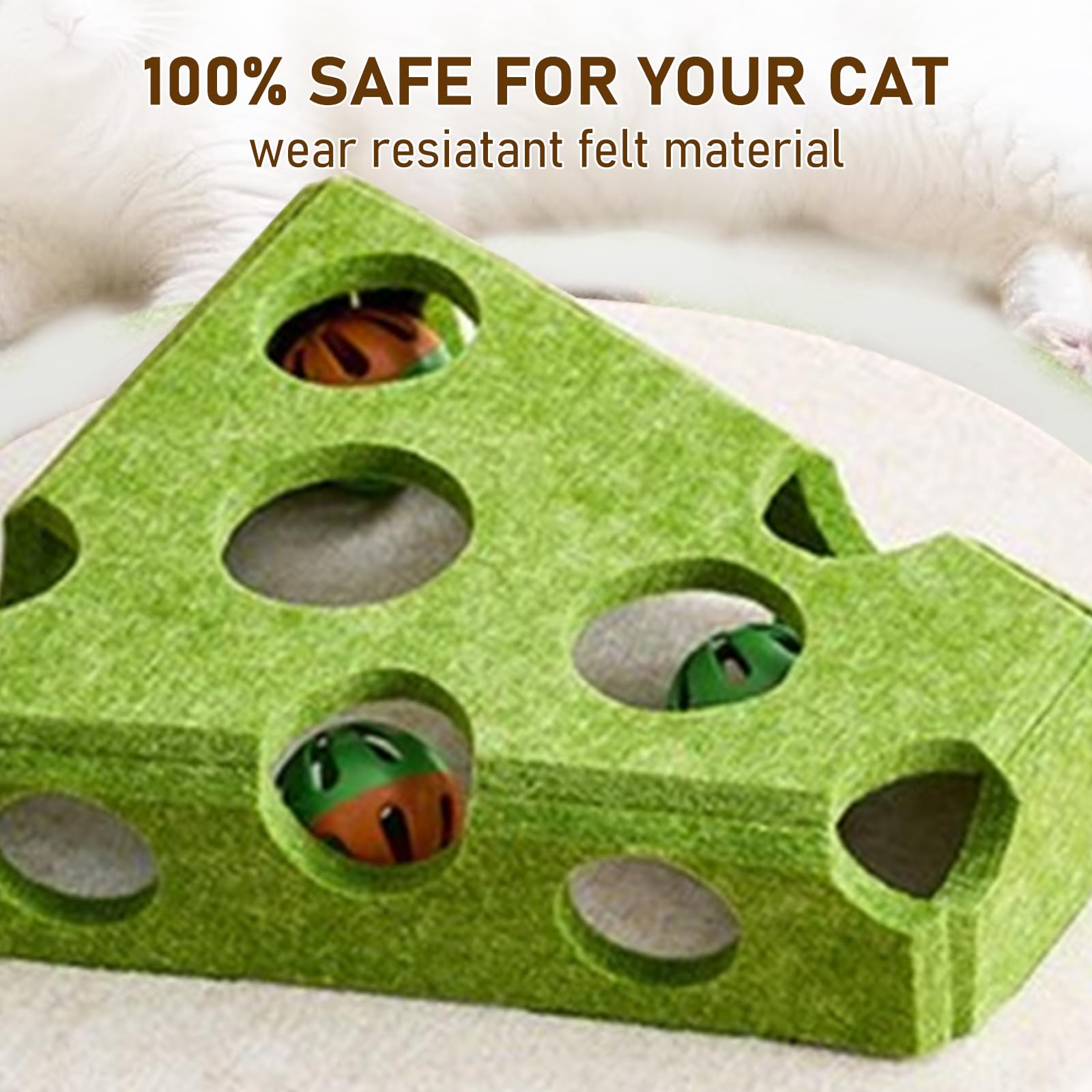 لعبة احجية للقطط، العاب تفاعلية للقطط في الاماكن المغلقة، لعبة كرة كيترن مع صندوق احجية لعبة متاهة من اللباد الناعم - ممتعة ومحفزة للقطط الداخلية - مربعة