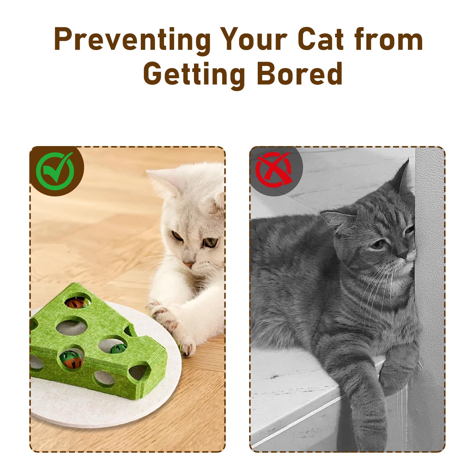 لعبة احجية للقطط، العاب تفاعلية للقطط في الاماكن المغلقة، لعبة كرة كيترن مع صندوق احجية لعبة متاهة من اللباد الناعم - ممتعة ومحفزة للقطط الداخلية - مربعة