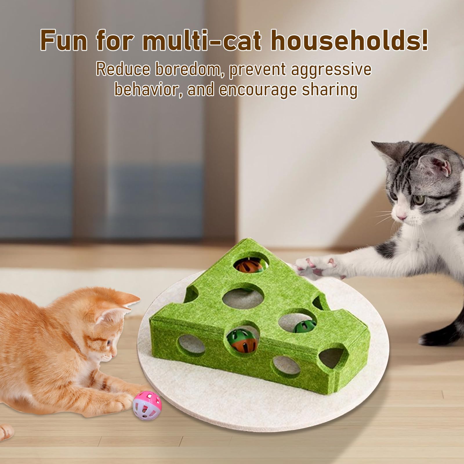 لعبة احجية للقطط، العاب تفاعلية للقطط في الاماكن المغلقة، لعبة كرة كيترن مع صندوق احجية لعبة متاهة من اللباد الناعم - ممتعة ومحفزة للقطط الداخلية - مربعة
