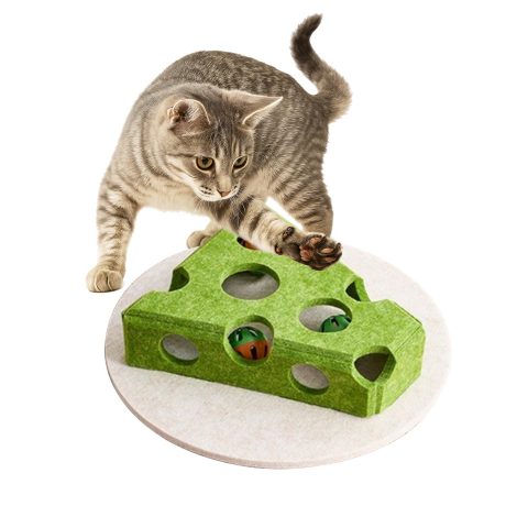 لعبة احجية للقطط، العاب تفاعلية للقطط في الاماكن المغلقة، لعبة كرة كيترن مع صندوق احجية لعبة متاهة من اللباد الناعم - ممتعة ومحفزة للقطط الداخلية - مربعة