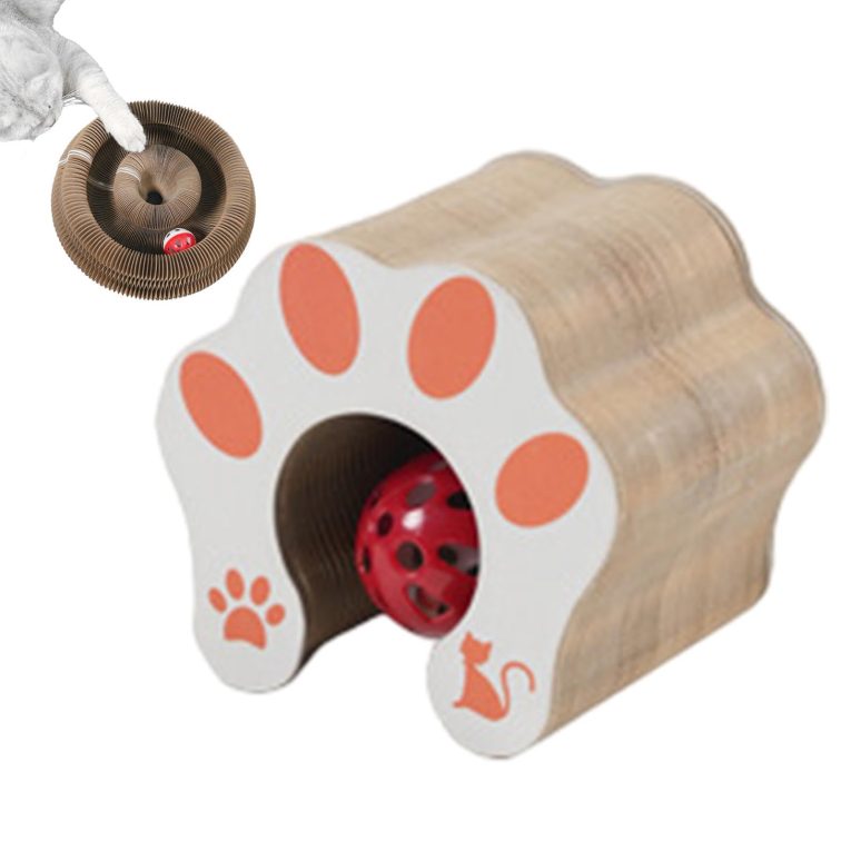 لعبة قطط، لوحة خدش سحرية للقطط بتصميم اكورديون قابل للطي، لوح خدش سحري للقطط ووسادة خدش تفاعلية مع كرة، اداة خدش للقطط للتمرين البدني في الداخل (بني)