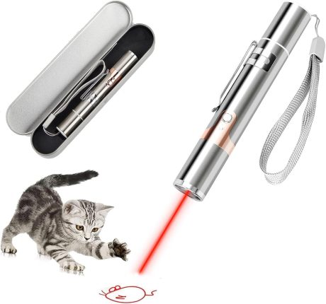 مؤشر ليزر لعبة للقطط: ألعاب تفاعلية للقطط والكلاب قابلة لإعادة الشحن بإضاءة بـ2 لون و5 أنماط، للعب والتمرين للقطط والكلاب، لعبة مطاردة للحيوانات الأليفة، هدية لمحبي القطط (فضي + ذهبي)