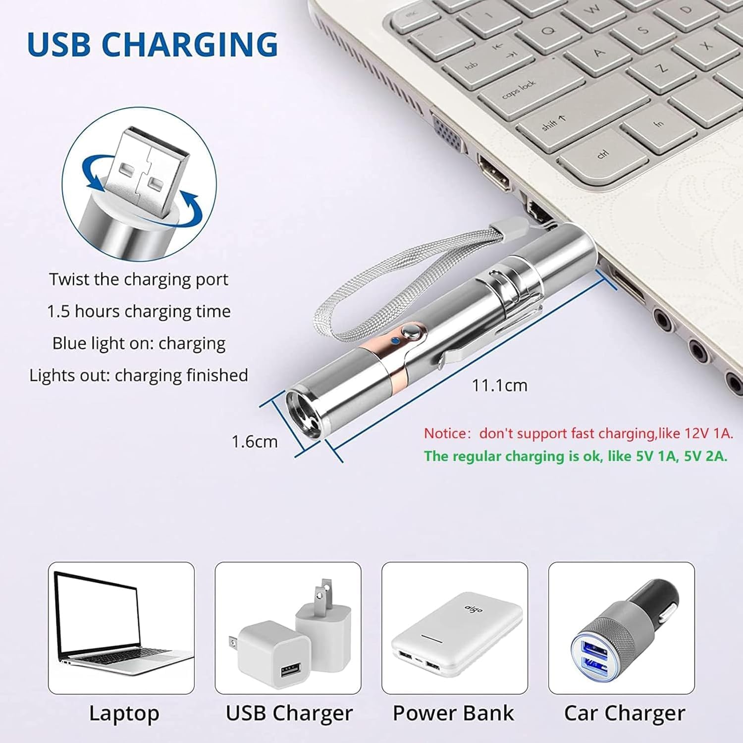 مؤشر ليزر لعبة للقطط: لعبة تفاعلية للقطط والكلاب والحيوانات الأليفة قابلة لإعادة الشحن بلونين و5 أنماط للعب ألعاب تمارين المطارد، مناسبة لمحبي القطط، فضي
