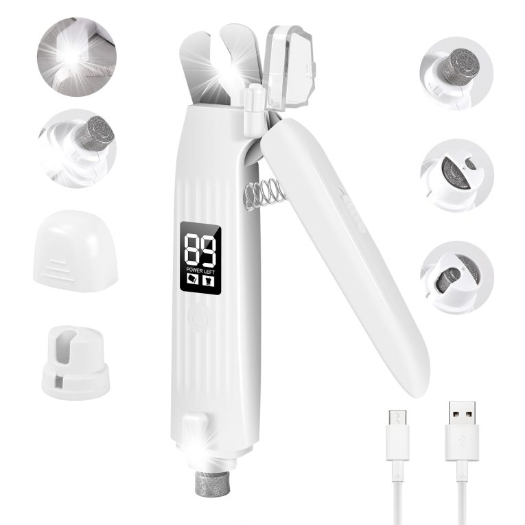 ماكينة تشذيب أظافر القطط والكلاب، قصافة أظافر كهربائية قابلة لإعادة الشحن مع 2 مخالب بإضاءة LED للكلاب والقطط من اس زد ام دي ال اكس