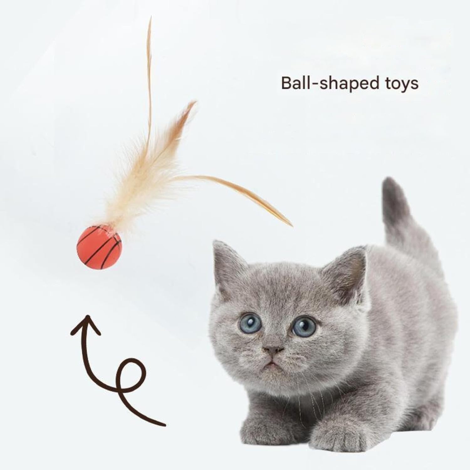 مجموعة العاب كرات ريشة للقطط من 3 قطع - العاب قطط نطاطة مرنة مع ذيول ريشة، كرات دوارة من السيليكون للقطط في الاماكن المغلقة وتمارين القطط الصغيرة