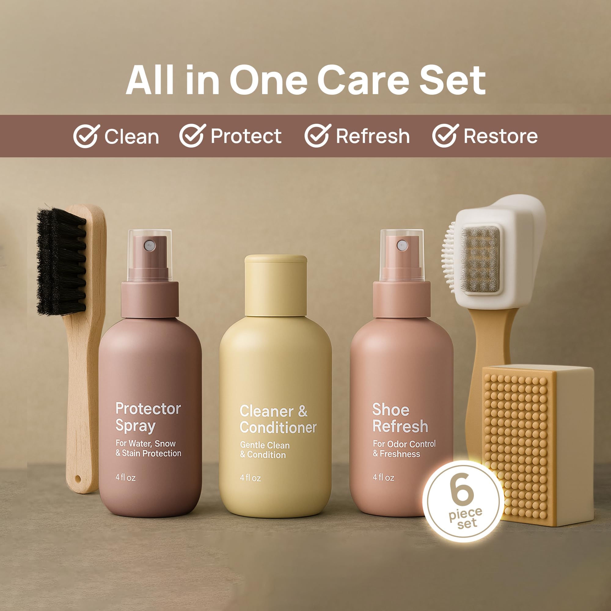 مجموعة تنظيف جلد الغنم والشامواه متوافقة مع احذية يو جي جي - منظف وبلسم لطيف وبخاخ واقي ومزيل للروائح وممحاة قيلولة بقع الجلد السويدي، مجموعة فرش مزدوجة - لاحذية يو جي جي والبوت