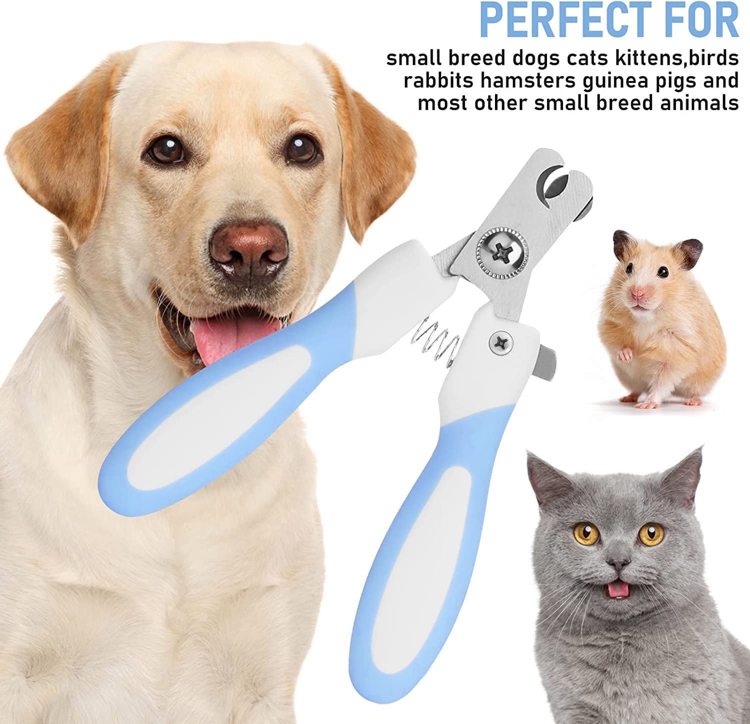 مجموعة قصافة أظافر مع مبرد أظافر احترافية من الفولاذ المقاوم للصدأ للحيوانات الأليفة القطط والكلاب والجراء والقطط الصغيرة مزودة بقفل أمان وواقٍ للحماية من مامو بير، أزرق