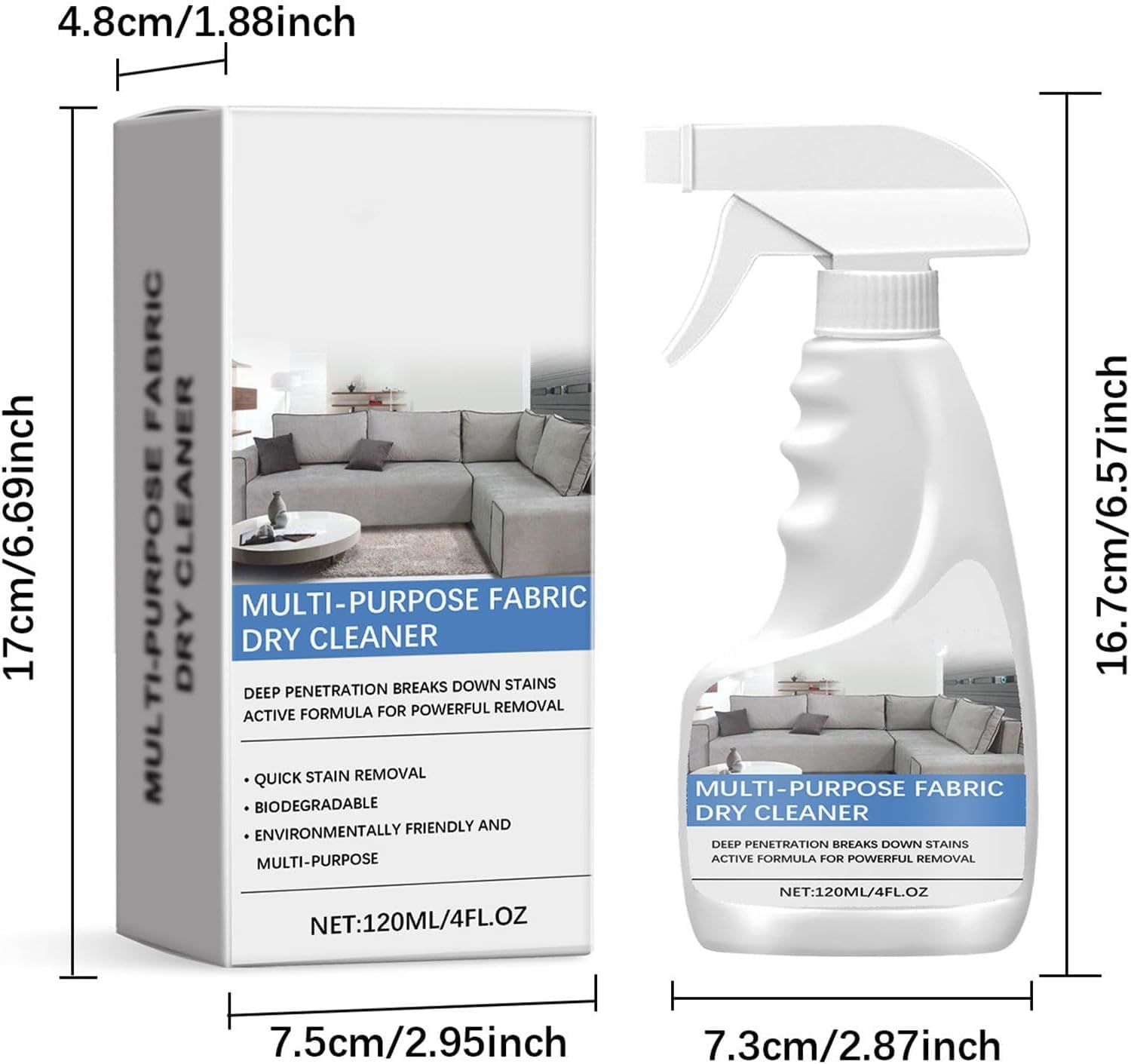 مزيل البقع للسجاد؟ 120 مل بخاخ منظف للبقع والروائح الكريهة للاريكة واقمشة الاثاث، مزيل للقماش والكنبة وتنظيف الاريكة