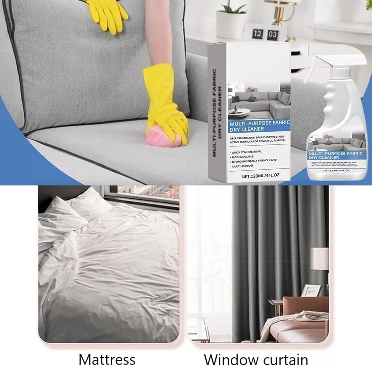 مزيل البقع للسجاد؟ 120 مل بخاخ منظف للبقع والروائح الكريهة للاريكة واقمشة الاثاث، مزيل للقماش والكنبة وتنظيف الاريكة