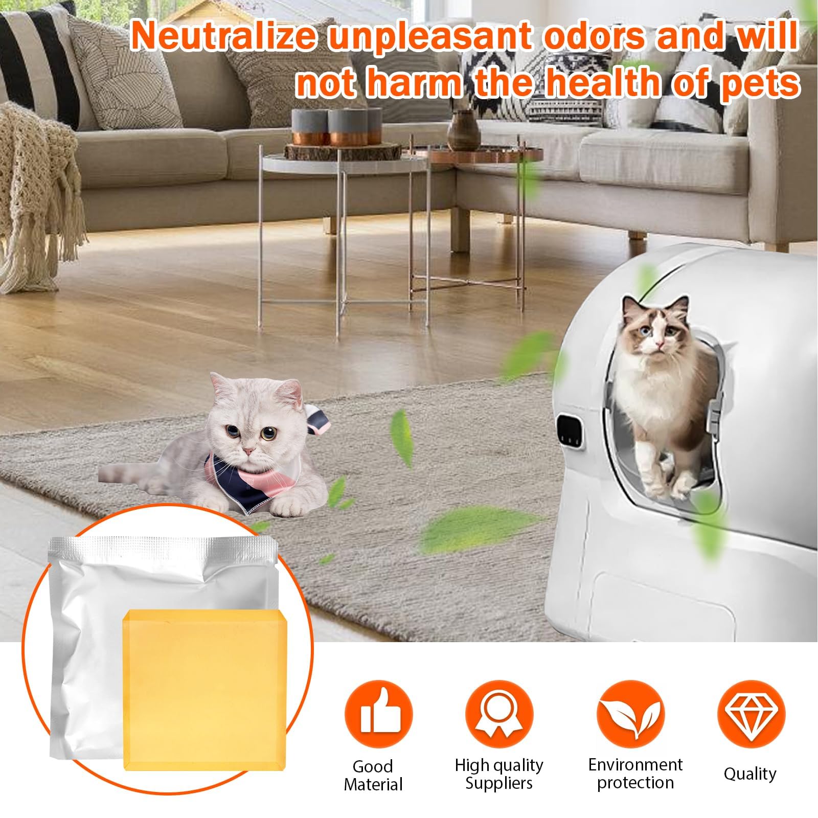 مزيل الروائح الكريهة للقطط من 6 قطع، مزيل لرائحة فضلات القطط والفعال، جل مزيل للروائح الكريهة للتحكم في رائحة المرحاض التلقائي ذاتي التنظيف، امن للحيوانات الاليفة