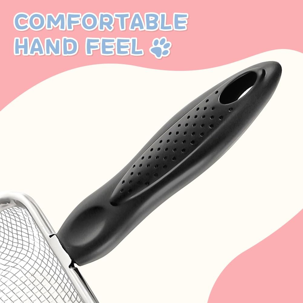 مغرفة فضلات القطط من بوكيلا، مجرفة زاوية قوية لتنظيف فضلات القطط، مجرفة شبكية من الستانلس ستيل، سهلة التنظيف لرمال الزواحف، مجرفة الشاطئ (اسود)