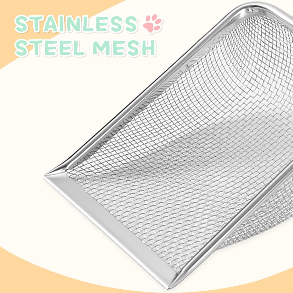 مغرفة فضلات القطط من بوكيلا، مجرفة زاوية قوية لتنظيف فضلات القطط، مجرفة شبكية من الستانلس ستيل، سهلة التنظيف لرمال الزواحف، مجرفة الشاطئ (اسود)