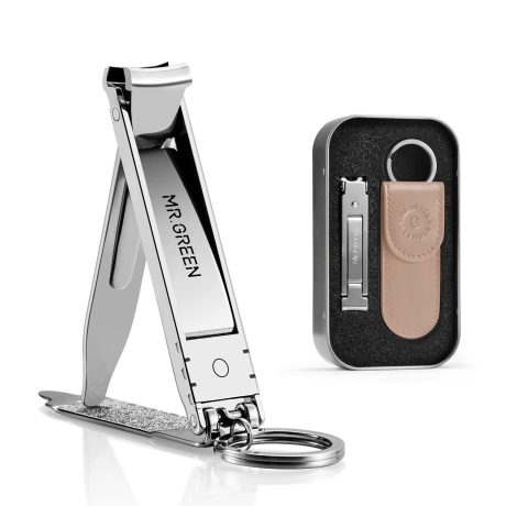 مقص أظافر قابل للفتح بتصميم صغيرة ورفيع ومحمول من الفولاذ المقاوم للصدأ مع مبرد أظافر مناسبة للسفر من مستر جرين (حافظة جلد زرقاء وصندوق معدني)